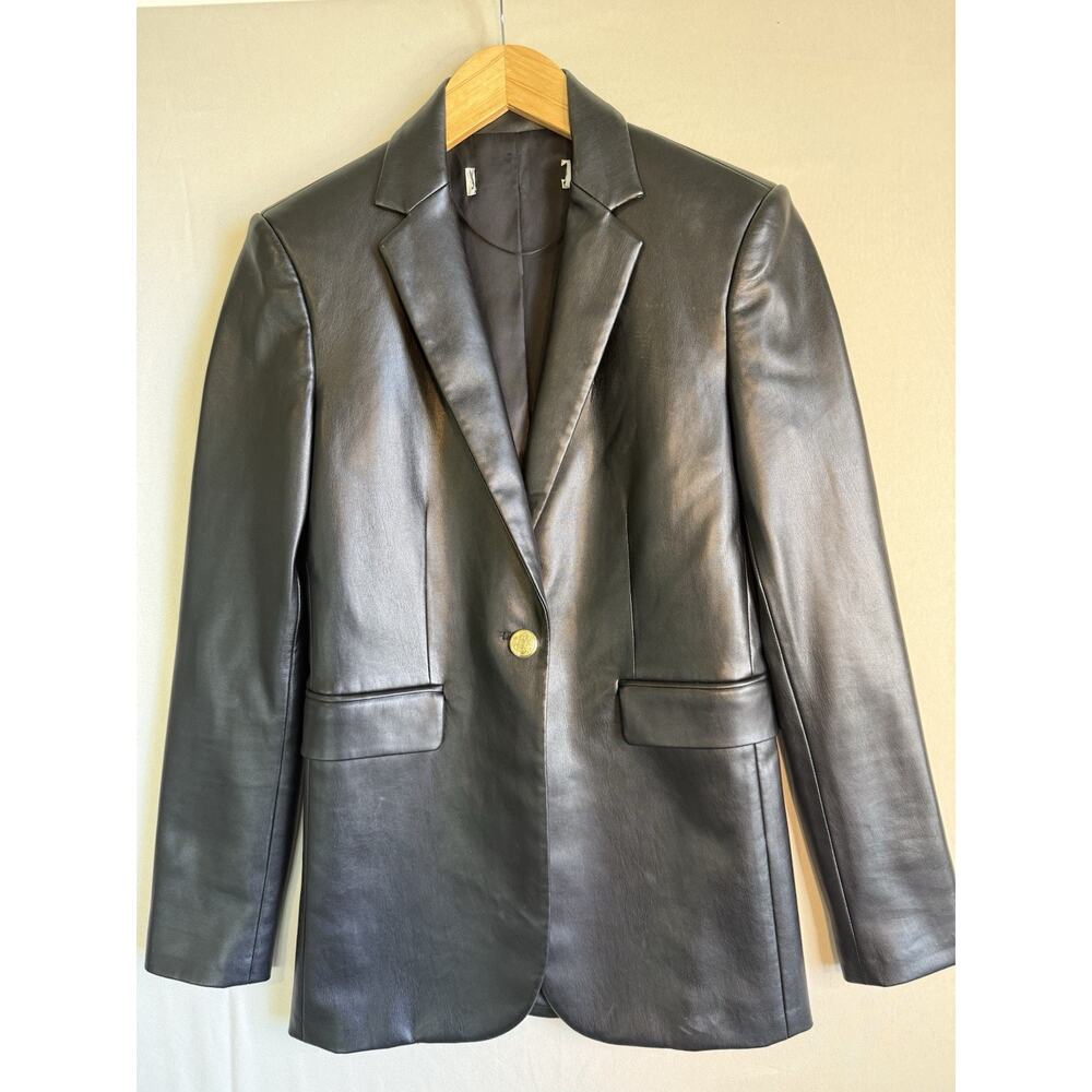 Zara Faux Leather Blazer Women’s Black Gold Button Jacket Size Small - Tailored